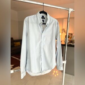 Zara paisley print light blue slim fit cotton shirt Sz L
